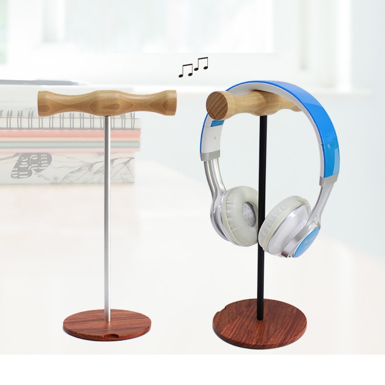 Soporte de exhibición de soporte de auriculares montado en la cabeza de madera con barra de metal creativa, color: barra de metal negra de doble cara - B4