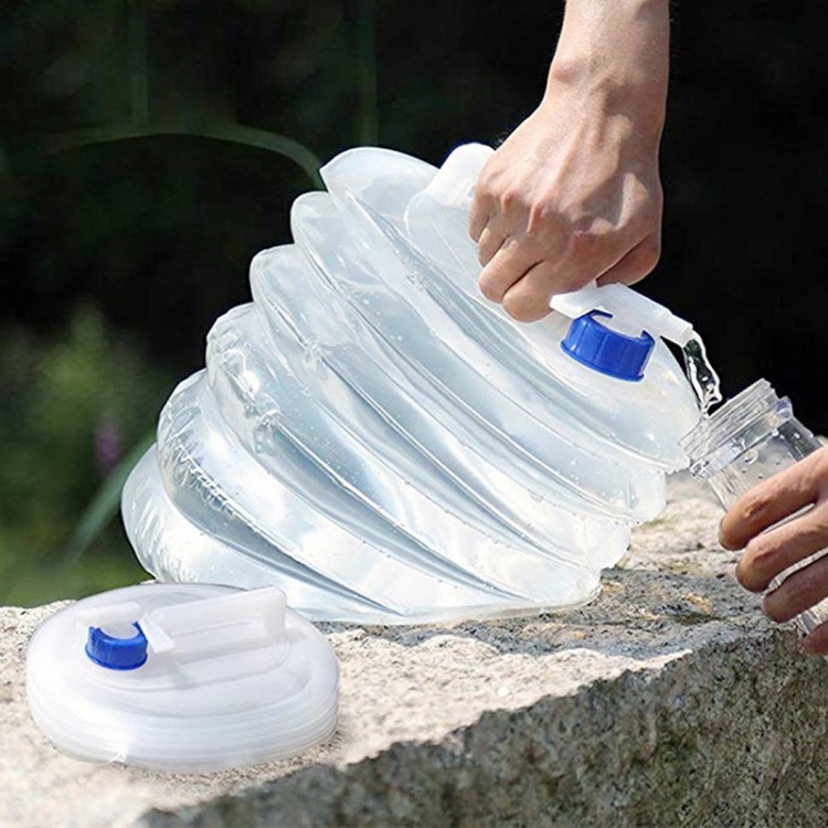 2 STÜCKE PE Faltbarer Wasserbeutel Schrumpfeimer Tragbare Wasserflasche für  den Außenbereich, Fassungsvermögen: 10 l (blaue Abdeckung)