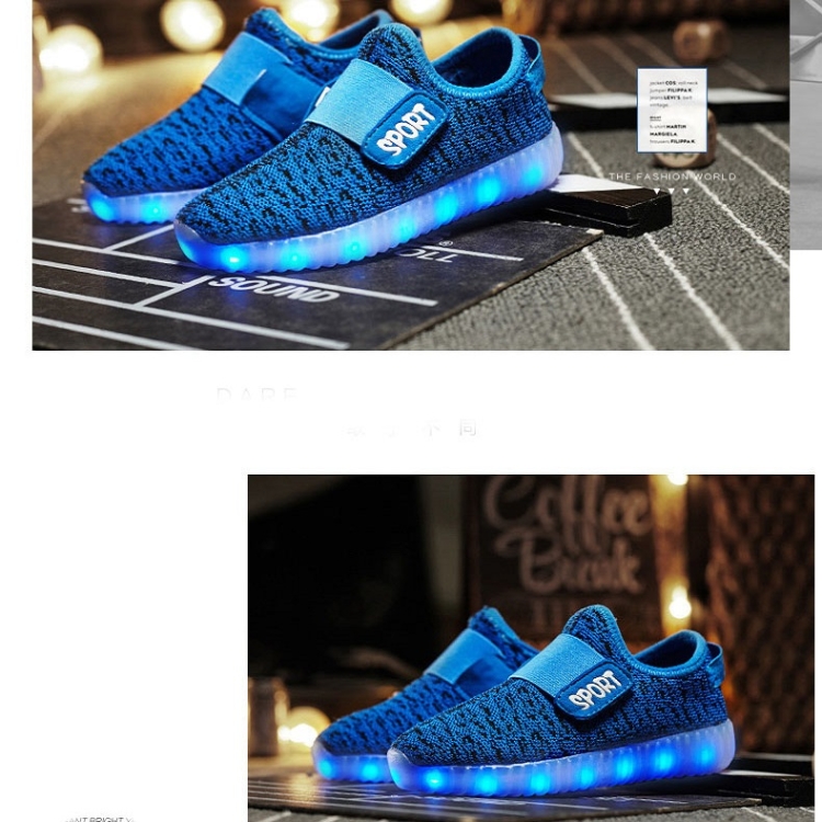 SUNSKY - Led-lichtgevende schoenen Vliegende geweven sport- en  vrijetijdsschoenen voor kinderen, maat: 27 (blauw)