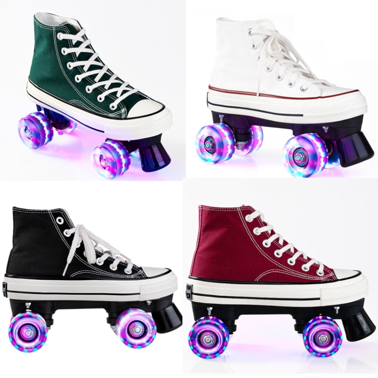 Flash Roller Skates Shoes Adult Children FourWheel Canvas Roller