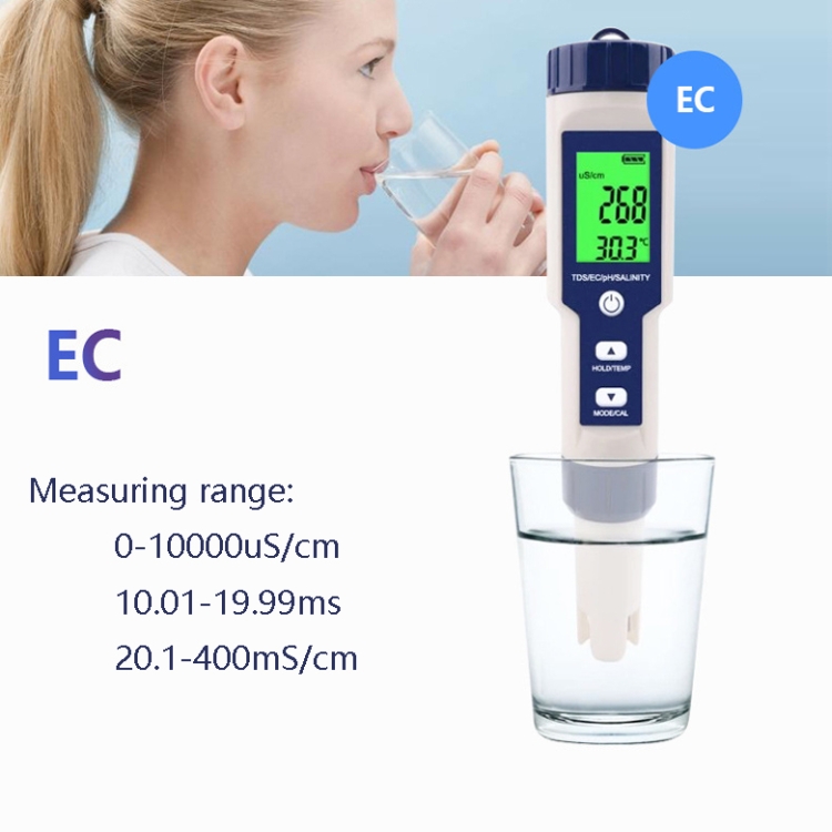 Misuratore Ph Acqua 5 in 1 Con TDS EC Salinità Temperatura Tester  Multifunzional