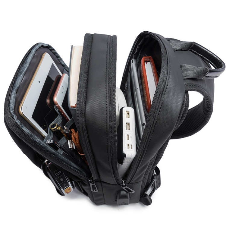 BANGE BG-77107 Erkek Tek Omuz Çantası Harici USB Şarj Bağlantı Noktalı Günlük Basit Messenger Çanta(Siyah) - B2