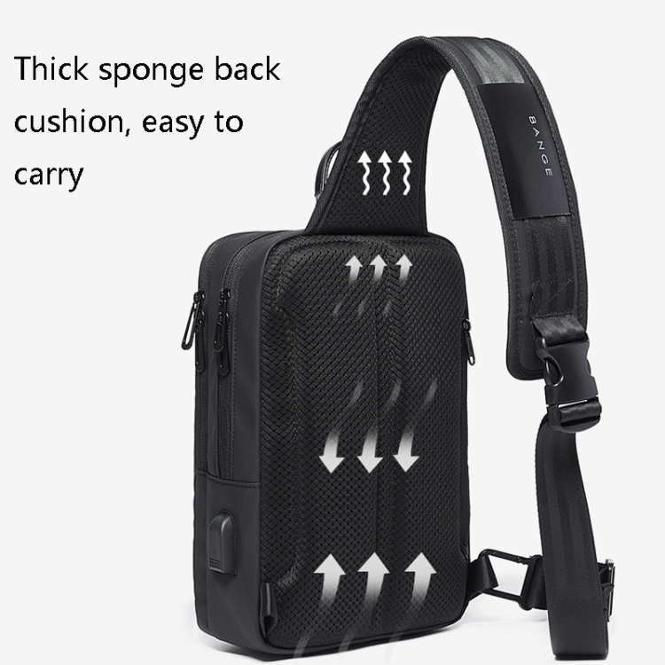 BANGE BG-77107 Erkek Tek Omuz Çantası Harici USB Şarj Bağlantı Noktalı Günlük Basit Messenger Çanta(Siyah) - B3