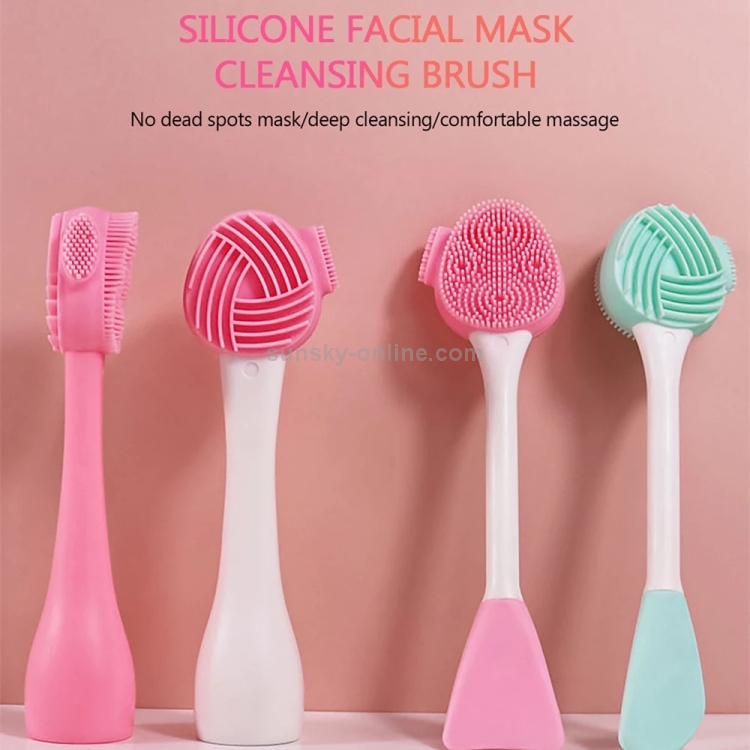 7 PCS Cepillo de limpieza de silicona de mano y máscara Cepillo Rosa Cuchillo de doble cabeza - B13