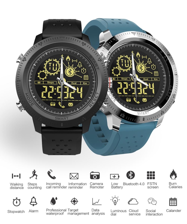 NX02 Sport Smartwatch IP67 Impermeable Soporte Rastreador Calorías Podómetro Smartwatch Cronómetro Llamada SMS Recordatorio (negro) - 1