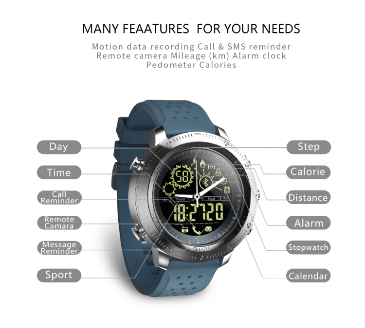 NX02 Sport Smartwatch IP67 Impermeable Soporte Rastreador Calorías Podómetro Smartwatch Cronómetro Llamada SMS Recordatorio (negro) - 4