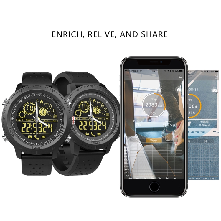 NX02 Sport Smartwatch IP67 Impermeable Soporte Rastreador Calorías Podómetro Smartwatch Cronómetro Llamada SMS Recordatorio (negro) - 9