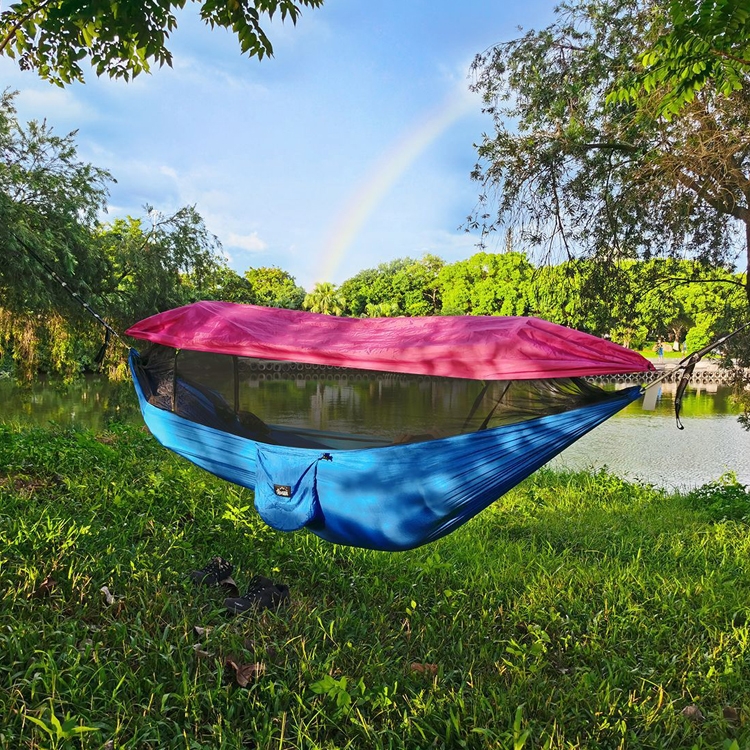 Hamaca de camping 250 x 120 cm rosa azul 