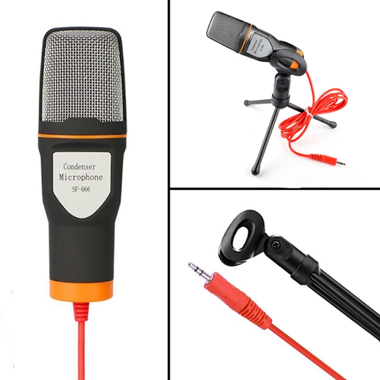 Micrófono de voz de computadora SF-666 con cable de adaptador Anclaje de teléfono móvil micrófono con cable con bracketcket, color: dorado - B3