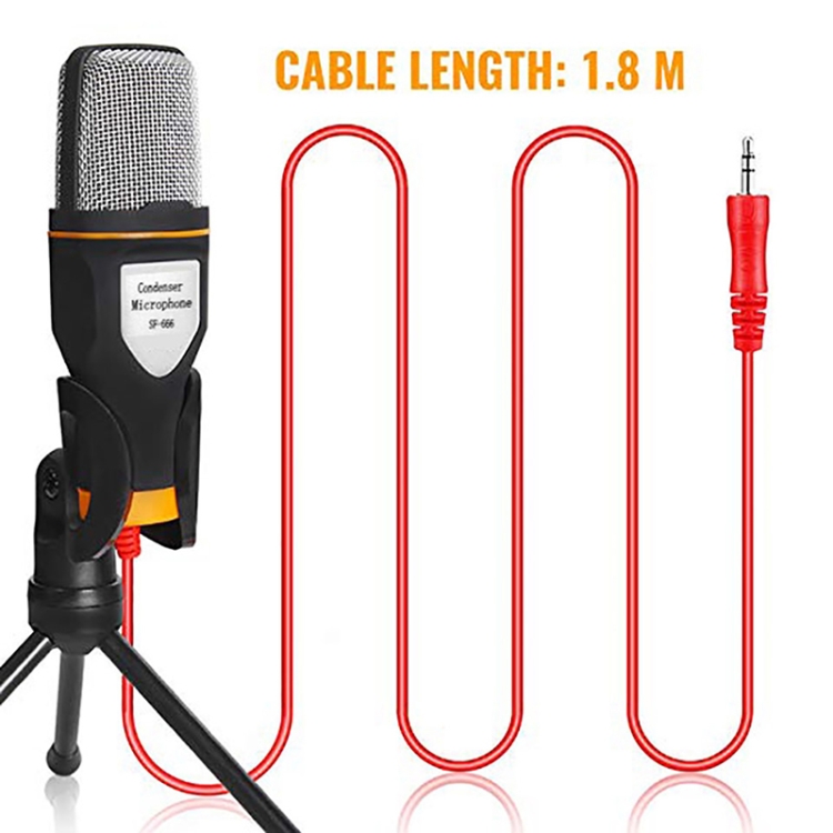 Micrófono de voz de computadora SF-666 con cable de adaptador Anclaje de teléfono móvil micrófono con cable con bracketcket, color: dorado - B7