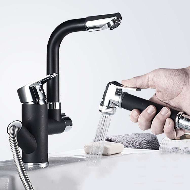 Kitchen Pull-Out Double Faucet Water Table Hot And Cold Water Faucet, Specification: Cube Universal Distortion