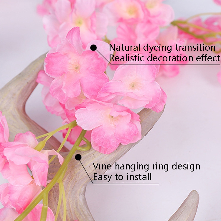 Simulation Sakura Rattan Plastic Decorative Flower Vine, Colour: 135  Flowers Light Pink