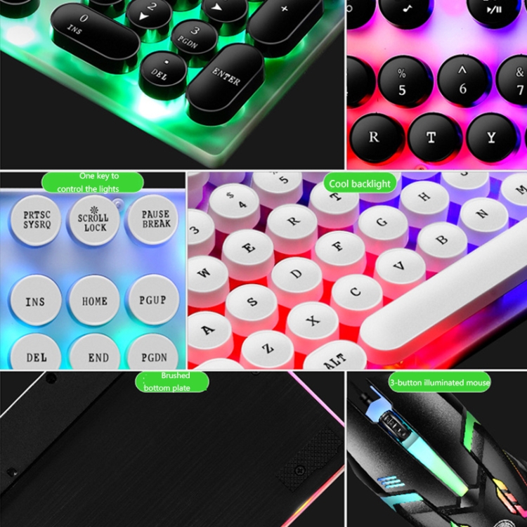 Goshyda Retro Mechanische Gaming-Tastatur – 104 Tasten, Buntes Mischlicht, Schwarz