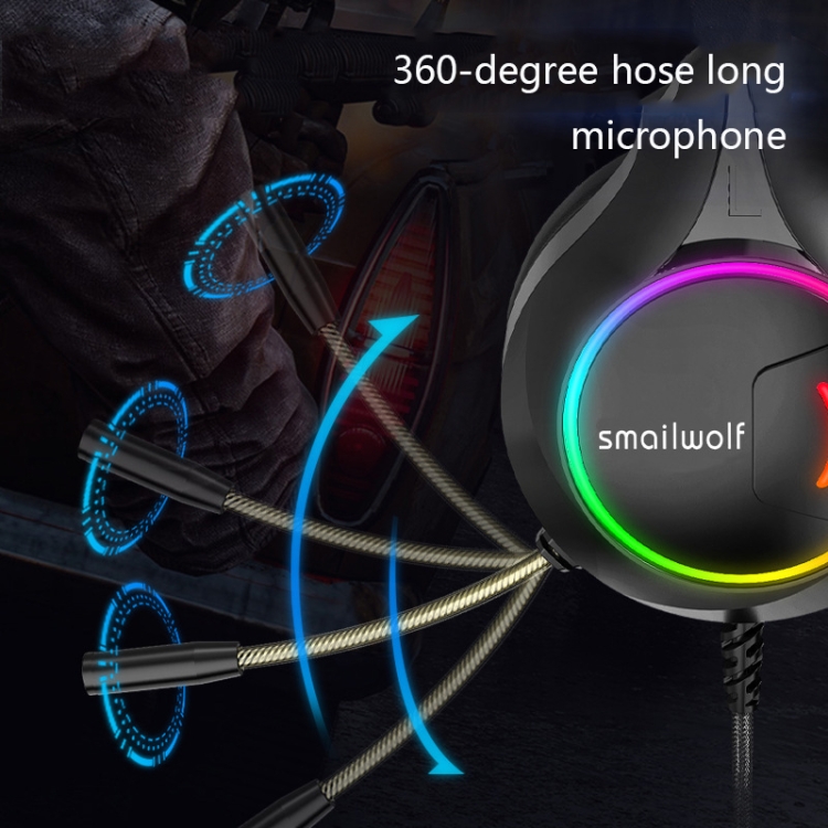 Smailwolf A1 Computer RGB Luminoso Gaming USB Auriculares con micrófono (negro) - B4