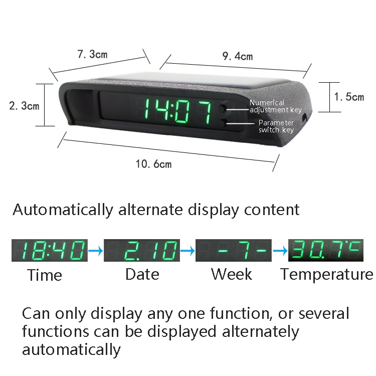 Solarnachtlicht Autouhr Automotive Elektronische Uhr Temperaturzeit + Datum  + Woche + Temperatur (weißes Licht)