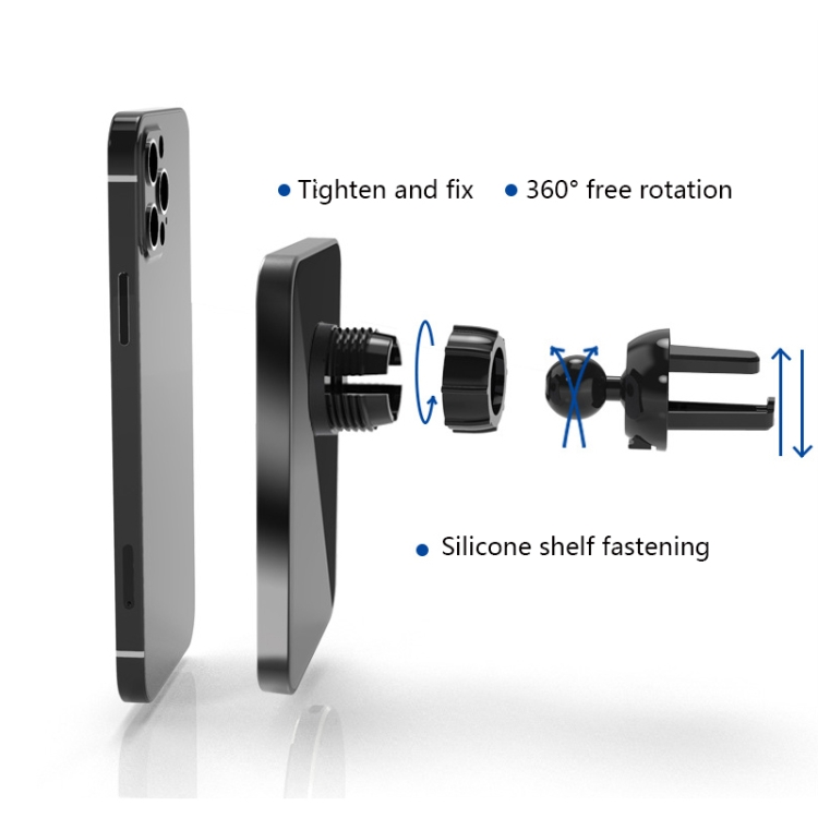 N19 15W Magsafe Magnetic Car Wireless Charger Bracket Metal Car Air Outlet / Suction Cup Bracket With LED Ambient Light For IPhone 12 Series(Black) N19 15W Magsafe Magnetic Car Wireless Charger Bracket Metal Car Air Outlet / Suction Cup Bracket With LED Ambient Light For IPhone 12 Series(Black)