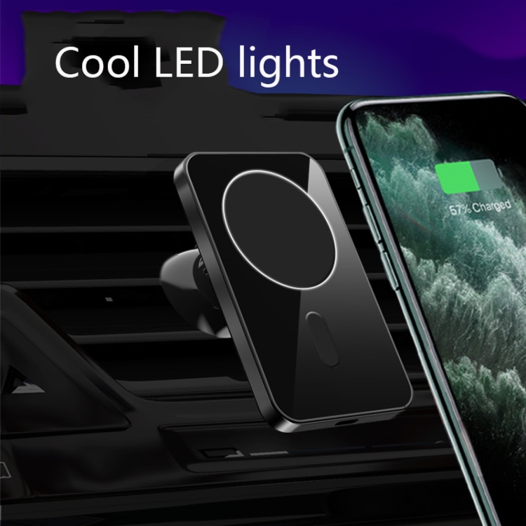 N19 15W Magsafe Magnetic Car Wireless Charger Bracket Metal Car Air Outlet / Suction Cup Bracket With LED Ambient Light For IPhone 12 Series(Black) N19 15W Magsafe Magnetic Car Wireless Charger Bracket Metal Car Air Outlet / Suction Cup Bracket With LED Ambient Light For IPhone 12 Series(Black)