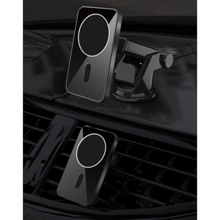 N19 15W Magsafe Magnetic Car Wireless Charger Bracket Metal Car Air Outlet / Suction Cup Bracket With LED Ambient Light For IPhone 12 Series(Black) N19 15W Magsafe Magnetic Car Wireless Charger Bracket Metal Car Air Outlet / Suction Cup Bracket With LED Ambient Light For IPhone 12 Series(Black)