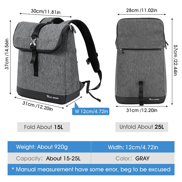 WEST BIKING 15L Bicycle Bag Cycling Backpack Breathable Bike Bag