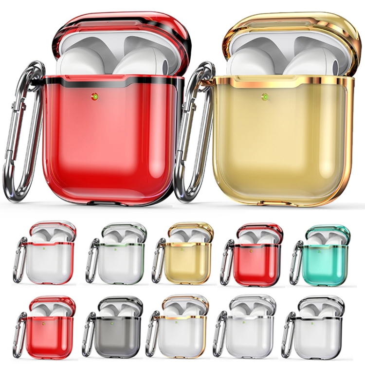 2 PCS SSDD8868 Bluetooth Headset Protective Cover Transparent TPU Headphone Protective Case For AirPods 1 / 2(Transparent Red + Black)
