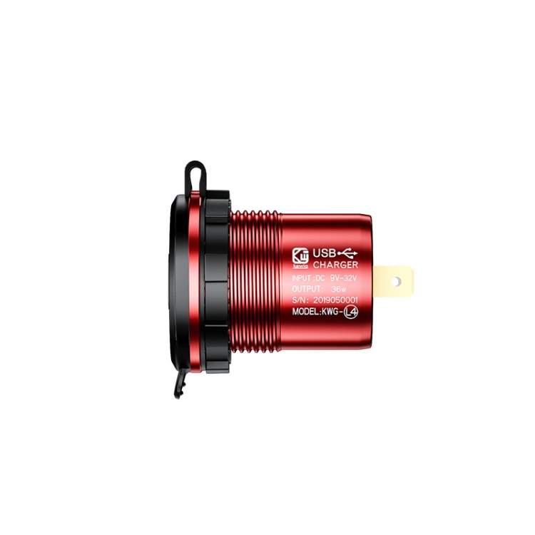 Aluminum Alloy Double QC3.0 Fast Charge With Button Switch Car USB Charger Waterproof Car Charger Specification: Red Shell Blue Light With Terminal Aluminum Alloy Double QC3.0 Fast Charge With Button Switch Car USB Charger Waterproof Car Charger Specification: Red Shell Blue Light With Terminal