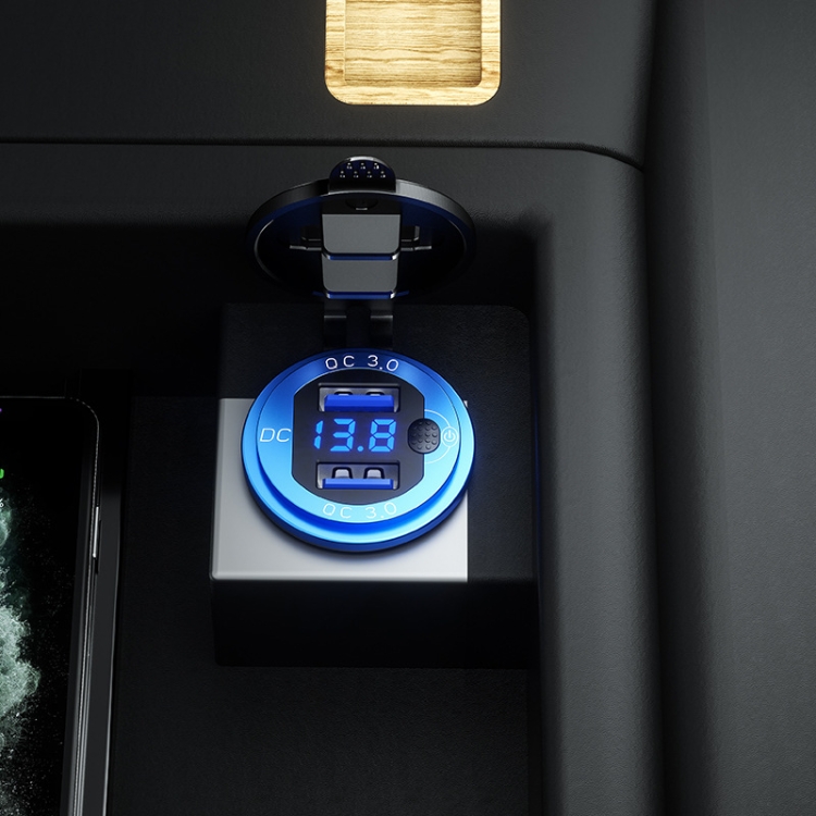 Aluminum Alloy Double QC3.0 Fast Charge With Button Switch Car USB Charger Waterproof Car Charger Specification: Red Shell Blue Light With Terminal Aluminum Alloy Double QC3.0 Fast Charge With Button Switch Car USB Charger Waterproof Car Charger Specification: Red Shell Blue Light With Terminal