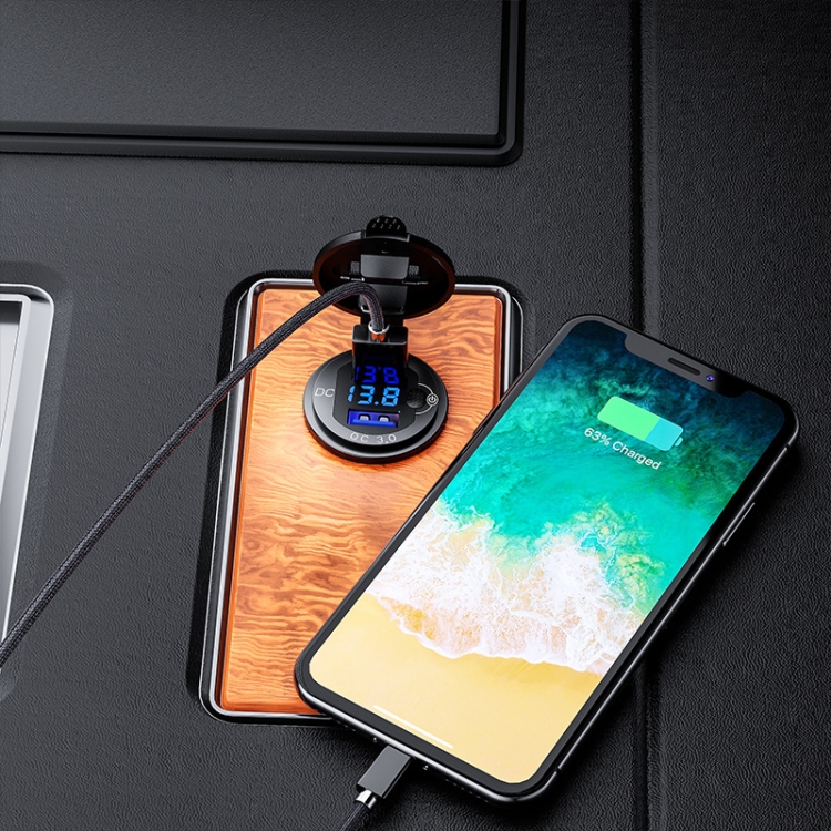 Aluminum Alloy Double QC3.0 Fast Charge With Button Switch Car USB Charger Waterproof Car Charger Specification: Red Shell Blue Light With Terminal Aluminum Alloy Double QC3.0 Fast Charge With Button Switch Car USB Charger Waterproof Car Charger Specification: Red Shell Blue Light With Terminal