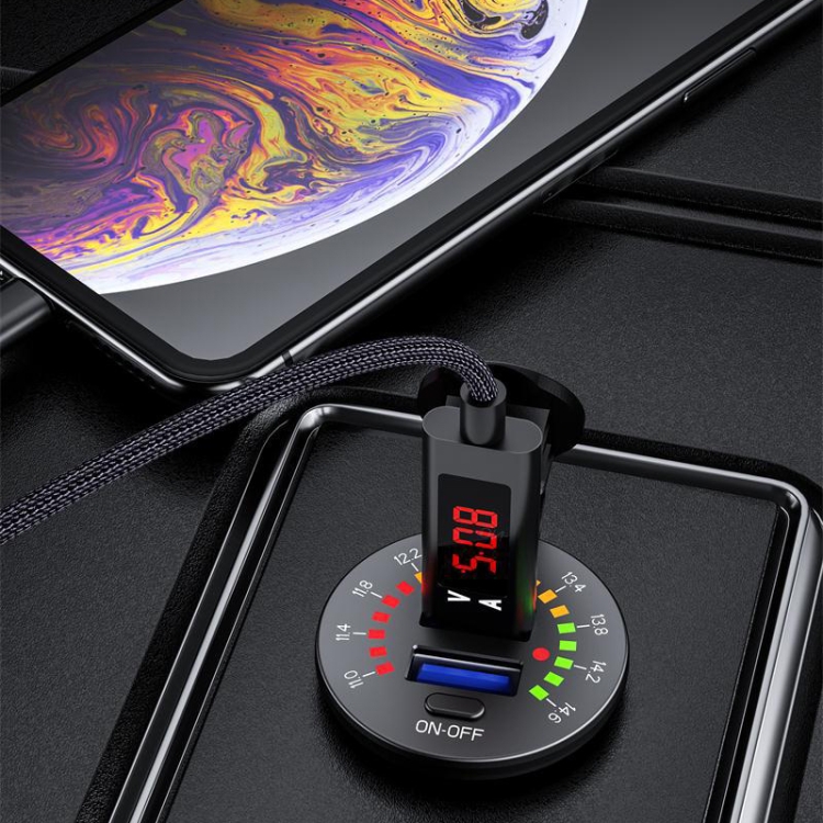 Car Motorcycle Ship Modified With Colorful Screen Display USB Dual QC3.0 Fast Charge Car Charger, Model: P20-C With Terminal Car Motorcycle Ship Modified With Colorful Screen Display USB Dual QC3.0 Fast Charge Car Charger, Model: P20-C With Terminal