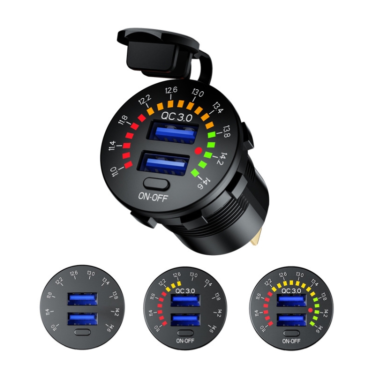 Car Motorcycle Ship Modified With Colorful Screen Display USB Dual QC3.0 Fast Charge Car Charger, Model: P20-C With 60cm Line Car Motorcycle Ship Modified With Colorful Screen Display USB Dual QC3.0 Fast Charge Car Charger, Model: P20-C With 60cm Line