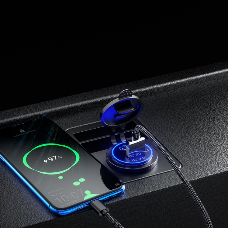 Car Motorcycle Ship Modified USB Charger Waterproof PD + QC3.0 Fast Charge, Model: Green Light With 60cm Line Car Motorcycle Ship Modified USB Charger Waterproof PD + QC3.0 Fast Charge, Model: Green Light With 60cm Line