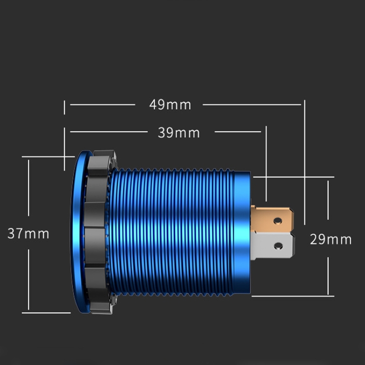 Auto Motorrad modifiziertes USB-Ladegerät QC3.0 Metall wasserdichtes  Schnellladen (schwarzes Gehäuse, blaues Licht)