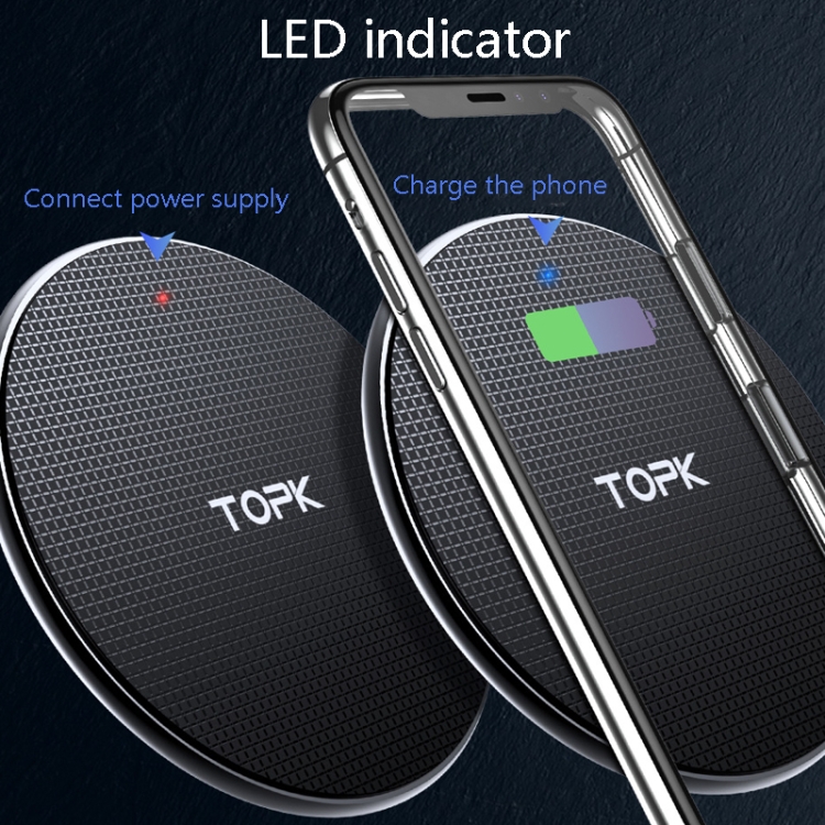 TOPK B01W 10W / 7.5W / 5W Grid Mobile Phone Wireless Charger, Colour: Black + 1m Cable TOPK B01W 10W / 7.5W / 5W Grid Mobile Phone Wireless Charger, Colour: Black + 1m Cable