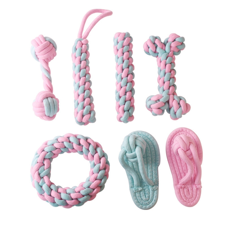 Zapatillas de cuerda de algodón Color al azar perro Molar dientes limpieza juguete Color caramelo cuerda de algodón tejida - B4