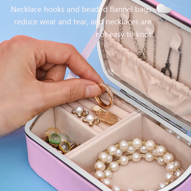 Joyero pequeño de perlas con tapa de espejo, organizador de almacenamiento  de joyas para aretes, collares, anillos, accesorios de pulsera, negro