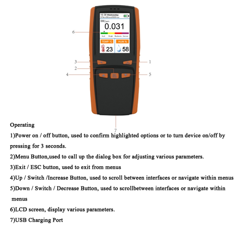 DM509O3 Handheld Portable Ozone Analyzer O3 Ozone Gas Detector