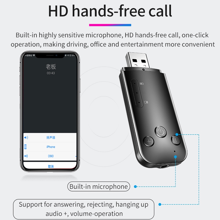 D90 USB Dual Output Bluetooth 5.0 Adapter Audio Receiver & Transmitter, Built-in Lithium Battery(Black) D90 USB Dual Output Bluetooth 5.0 Adapter Audio Receiver & Transmitter, Built-in Lithium Battery(Black)
