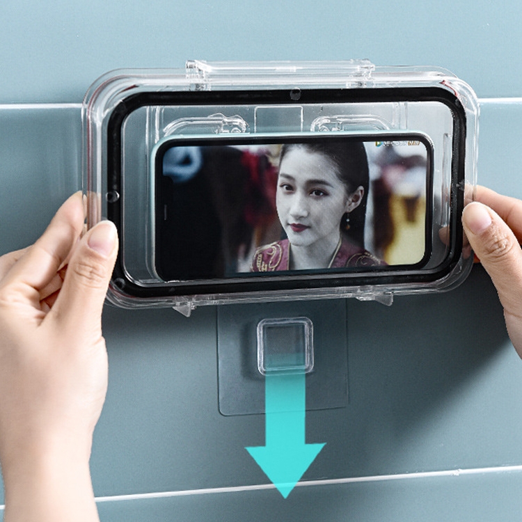 Shower Phone Holder Bathroom Waterproof Phone Case Touch Screen Wall  Hanging Storage Box - Blue Wholesale