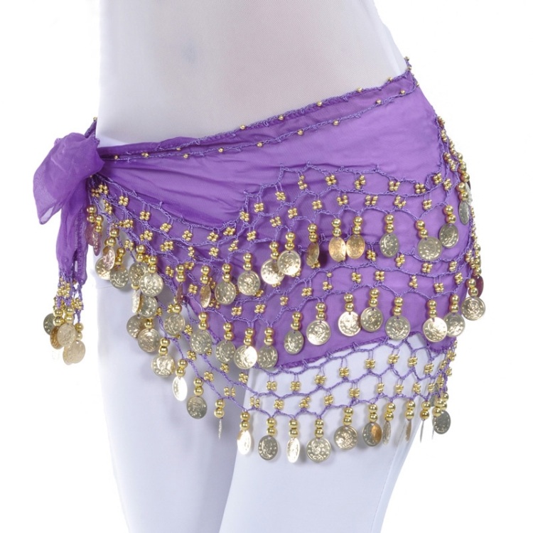 Surichinmoi Malabares neumonía Lady Belly Dance Hip Bufanda Accesorios Falda de cinturón de 3 filas  Bellydance Cintura Cadena Wrap Ropa de baile para adultos (púrpura)