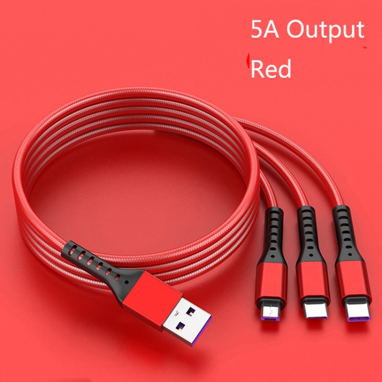 2 PCS ZZ034 USB To 8 Pin + USB-C / Type-C + Micro USB 3 In 1 Fast Charging Cable, Style: 5A Super Fast-Red 2 PCS ZZ034 USB To 8 Pin + USB-C / Type-C + Micro USB 3 In 1 Fast Charging Cable, Style: 5A Super Fast-Red