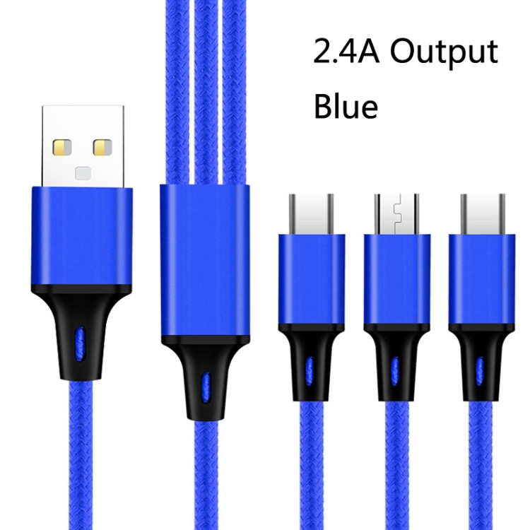 2 PCS ZZ034 USB To 8 Pin + USB-C / Type-C + Micro USB 3 In 1 Fast Charging Cable, Style: Mini-Blue 2 PCS ZZ034 USB To 8 Pin + USB-C / Type-C + Micro USB 3 In 1 Fast Charging Cable, Style: Mini-Blue