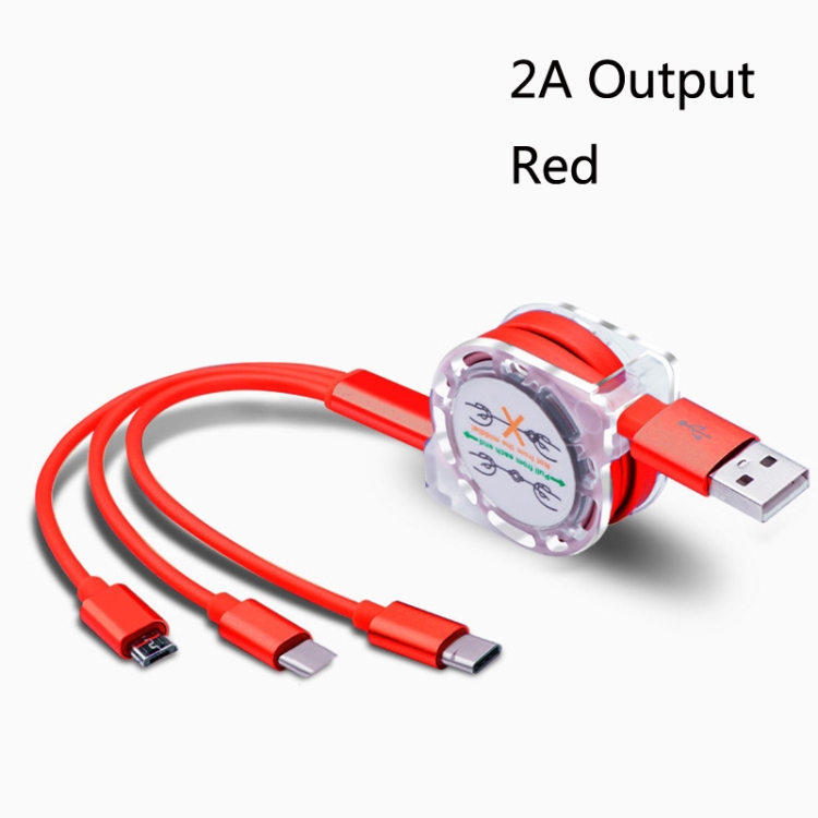 2 PCS ZZ034 USB To 8 Pin + USB-C / Type-C + Micro USB 3 In 1 Fast Charging Cable, Style: Retractable-Red 2 PCS ZZ034 USB To 8 Pin + USB-C / Type-C + Micro USB 3 In 1 Fast Charging Cable, Style: Retractable-Red
