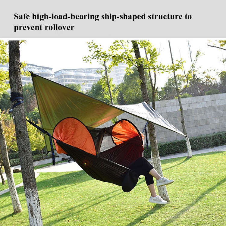 Strut Mosquito Net Hammock Diamond Sunshade Set Outdoor Camping Automatic Quick-Open Anti-Mosquito Hammock Canopy Set(Black) - B3