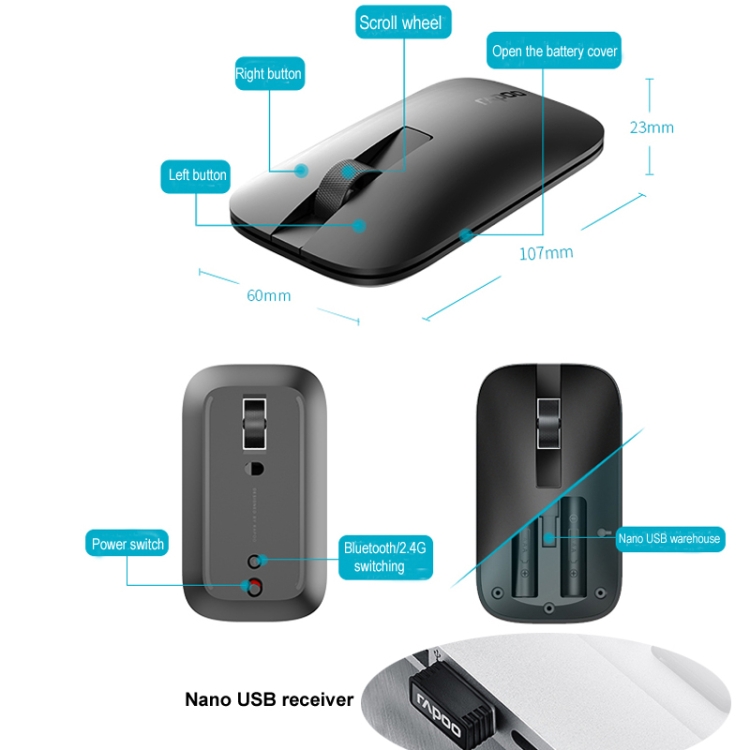 Rapoo M550 1300DPI 3 Keys Home Office Wireless Bluetooth Silent Mouse ...