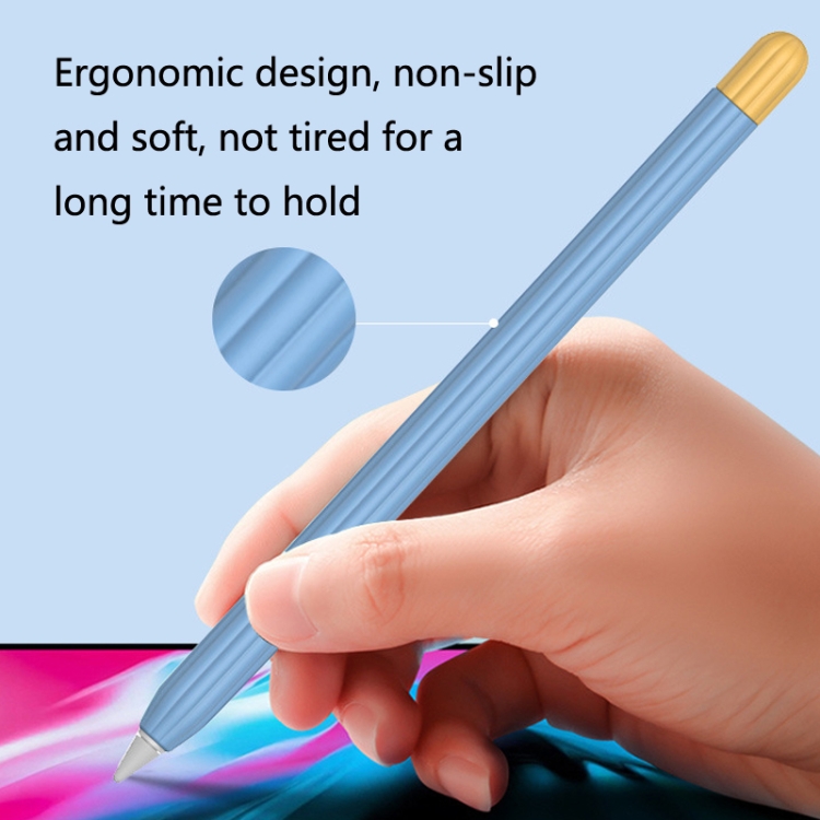 2 Conjuntos 5 en 1 Tapa protectora de silicona de 1 en 1 + tapa de bolígrafo de dos colores + 2 casos de nib para lápiz de manzana 1 (azul) - B2