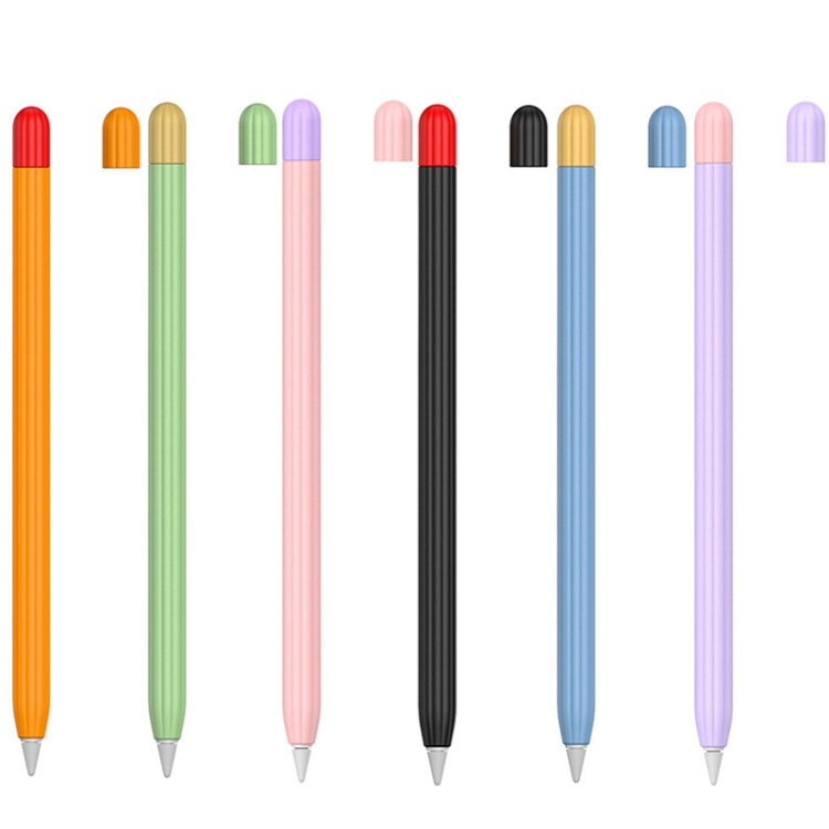 2 sets 5 en 1 tapa protectora de silicona de 1 en 1 + tapa de bolígrafo de dos colores + 2 cajas de nib para lápiz de manzana 1 (lavanda) - 1