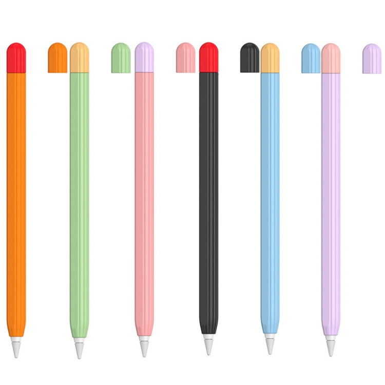 2 Conjuntos 5 en 1 Tapa protectora de silicona de 1 en 1 + tapa de bolígrafo de dos colores + 2 cajas de nib para lápiz de manzana 2 (naranja) - 1