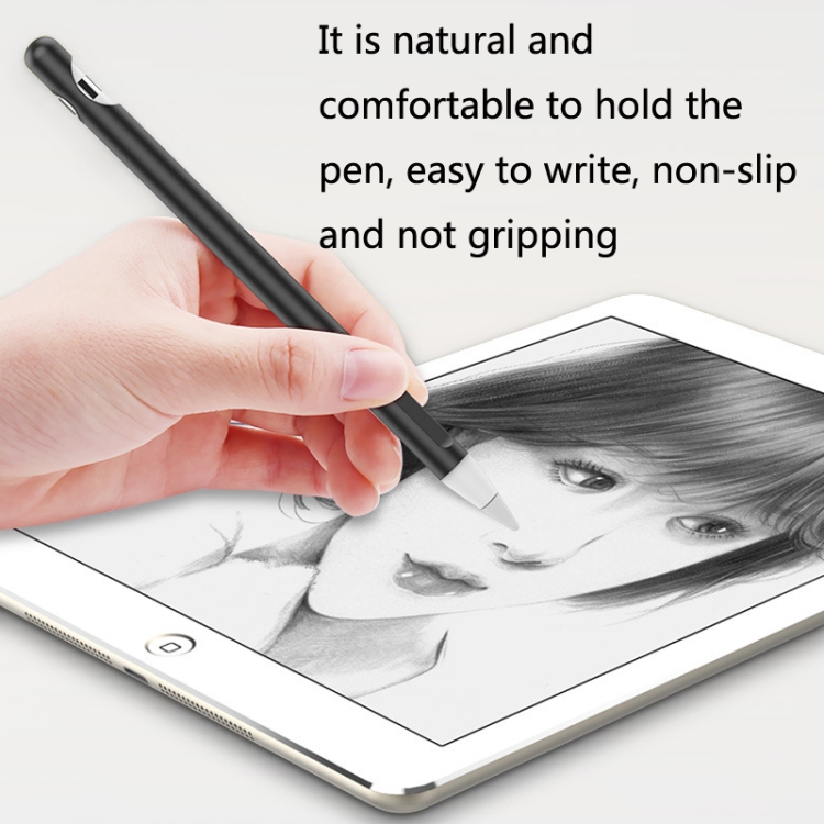 2 Conjuntos 4 en 1 Tapa protectora de silicona de 1 en 1 + Cuerda anti-perdida + Doble Pen Nip Funda Juego para lápiz de manzana 1 (tinta negra) - B4