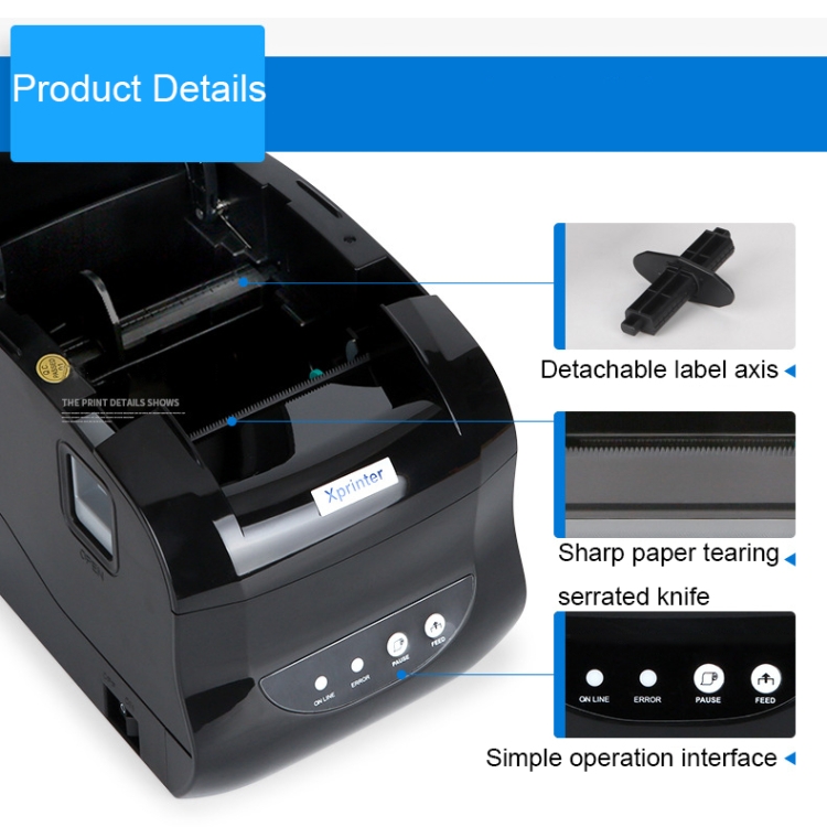 Impresora de etiquetas térmicas Xprinter XP-365B de 80 mm, impresora de etiquetas de ropa, enchufe: enchufe del Reino Unido (versión Bluetooth) - B3
