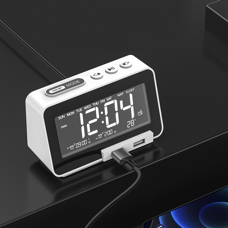 K5 Wireless Bluetooth Speaker Desktop Alarm Clock Radio, Specification: US Plug(White) K5 Wireless Bluetooth Speaker Desktop Alarm Clock Radio, Specification: US Plug(White)