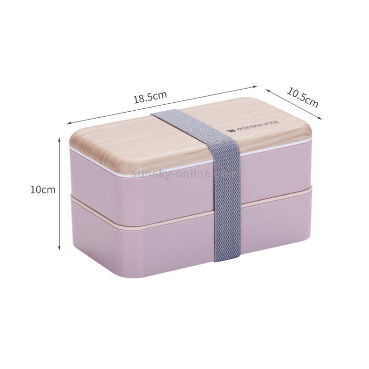 Bento Box per studenti riscaldato da microonde portatile in legno a doppio  strato separato per ufficio con posate (rosa)